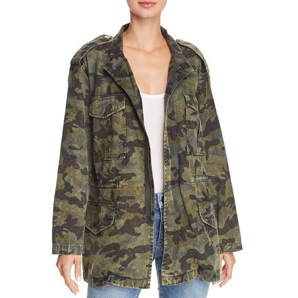 DL1961 Beekman Jacket Women XS Green Camo Full Zip Button Surplus Military Cinch - Picture 1 of 16